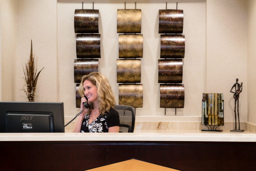 Front Desk in the Lobby at NorthPoint Executive Suites in Alpharetta